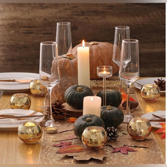 Volens Round Gold Votive Candle Holders, Mercury Glass Candle Holder Set of 12 - Picture 3 of 11